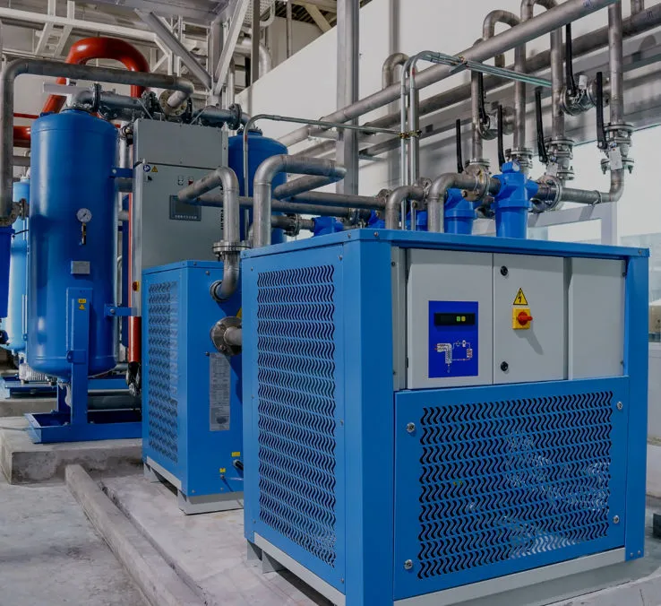 Blue compressed air equipment in an industrial plant